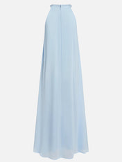 Light Blue Braided Strap Pearl Chiffon Halter Sleeveless A-Line Maxi Dress