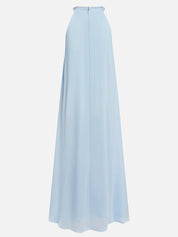 Light Blue Braided Strap Pearl Chiffon Halter Sleeveless A-Line Maxi Dress