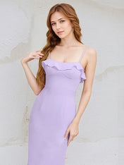 Lilac Chiffon Spaghetti Straps Sleeveless Floor Length Bridesmaid Dress With Cascading Ruffles