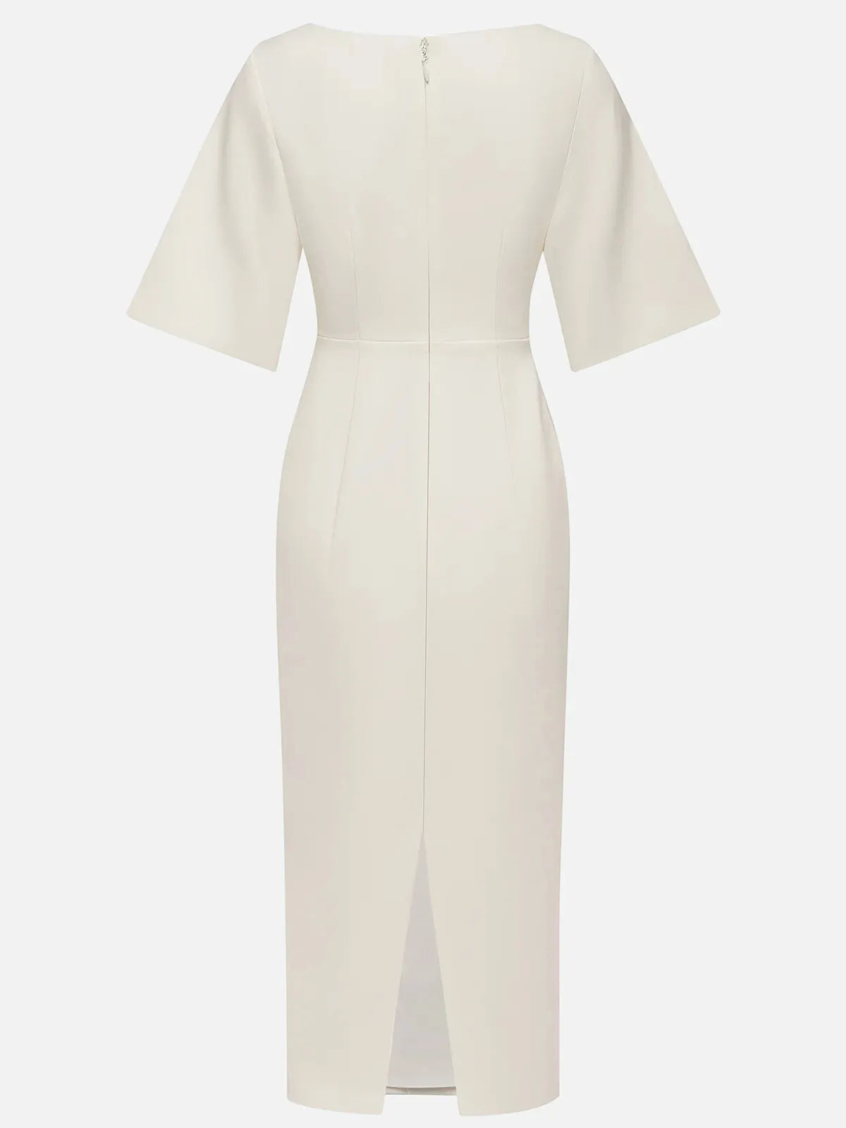 White Buckle Classic Crew Neck Short Sleeve Sheath Midi Dress