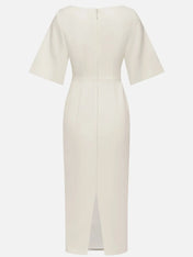 White Buckle Classic Crew Neck Short Sleeve Sheath Midi Dress
