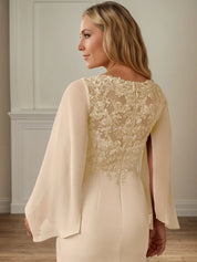 Sheath/Column Chiffon V Neck Long Sleeves Floor Length Mother of the Bride Dresses With Appliques