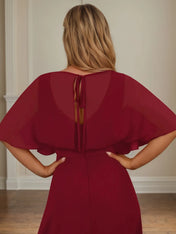 A Line V Neck 1/2 Sleeve Floor Length Chiffon Mother of the Bride Dress