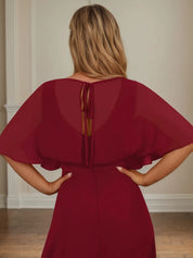A Line V Neck 1/2 Sleeve Floor Length Chiffon Mother of the Bride Dress
