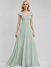 Agave Chiffon A Line Off the Shoulder Sleeveless Floor Length Bridesmaid Dress