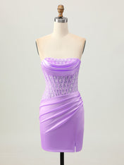 Tight Strapless Satin Corset Homecoming Dress with Lace Up Back