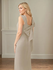 Sheath/Column Chiffon Asymmetrical Neck Sleeveless Floor Length Pleated Mother of the Bride Dresses