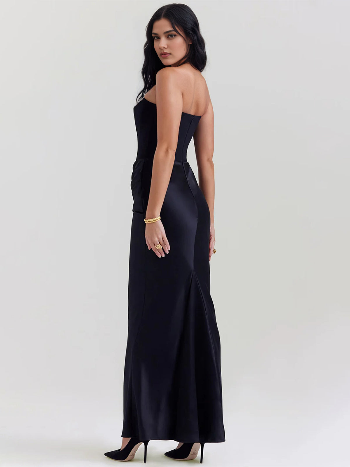 Robe de travail semi-formelle verte sans manches à volants, robe midi ajustée