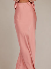 Pink Satin Sheath/Column V Neck Sleeveless Floor Length Bridesmaid Dress