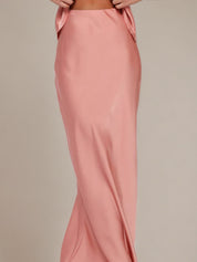 Pink Satin Sheath/Column V Neck Sleeveless Floor Length Bridesmaid Dress