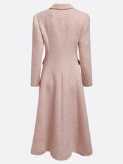 Pink Buckle Tweed Pointed Collar Long Sleeve A-Line Midi Dress