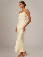 Yellow Satin Sheath/Column One Shoulder Ankle Length Bridesmaid Dresses