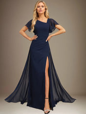 Sheath/Column Asymmetrical Floor-Length Chiffon Dress With Pleated