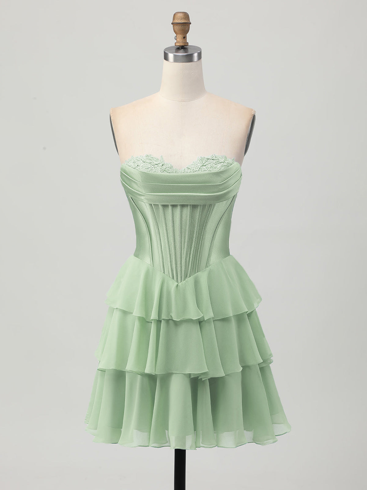 Light Blue A Line Tiered Sweetheart Corset Short Homecoming Dress