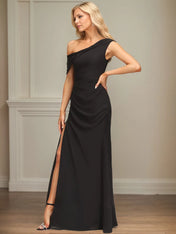 Sheath/Column One Shoulder Floor-Length Chiffon Dress With Pleated