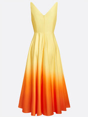 Orange Ombre Classic V Neck Sleeveless A-Line Midi Dress