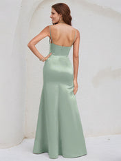 Agave Satin Trumpet/Mermaid Off the Shoulder Floor Length Bridesmaid Dress