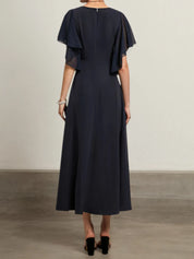 Purplish blue Chiffon V Neck Short Sleeve Bell Sleeve A-Line Midi Dress