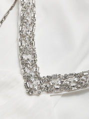 Women White Pleated Rhinestone Halter Sleeveless Dressy Jumpsuit