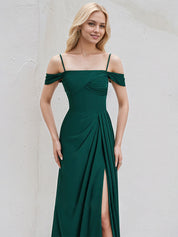 Emerald Chiffon A Line Spaghetti Straps Sleeveless Floor Length Bridesmaid Dress