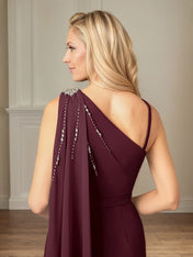 Sheath/Column Chiffon One Shoulder Sleeveless Floor Length Dress