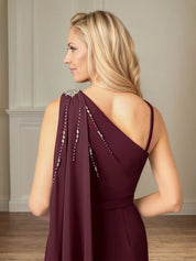Sheath/Column Chiffon One Shoulder Sleeveless Floor Length Dress