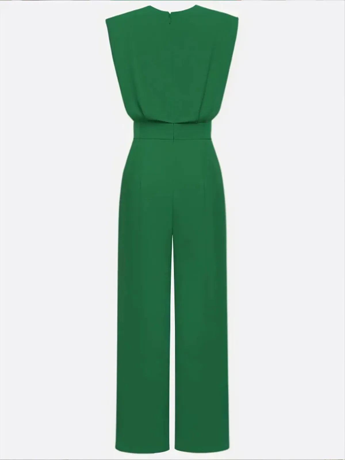 Women Green Crew Neck Sleeveless Dressy Jumpsuit