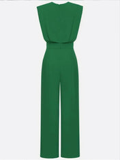 Women Green Crew Neck Sleeveless Dressy Jumpsuit