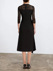 Black Lace Sweetheart Neckline Half Sleeve A-Line Midi Dress
