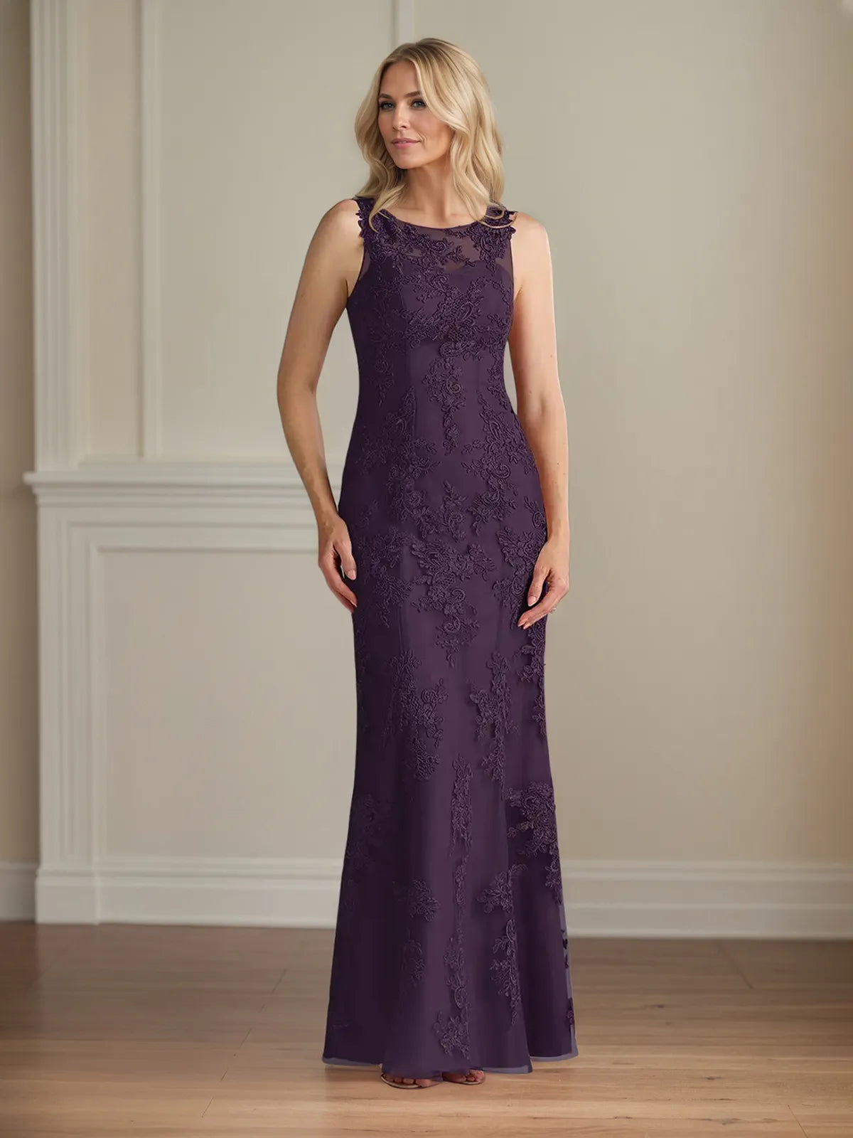 Trumpet/Mermaid Chiffon Scoop Neck Cape Sleeve Floor Length Dress