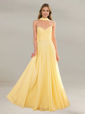 A Line Chiffon Off The Shoulder Sleeveless Floor Length Dress