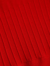 Red High Neck Long Sleeve A-Line Maxi Wool Sweater Dress