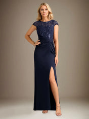 Trumpet/Mermaid Stretch Crepe Scoop Neck Cape Sleeve Floor Length Dress