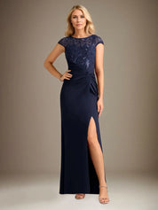 Trumpet/Mermaid Stretch Crepe Scoop Neck Cape Sleeve Floor Length Dress