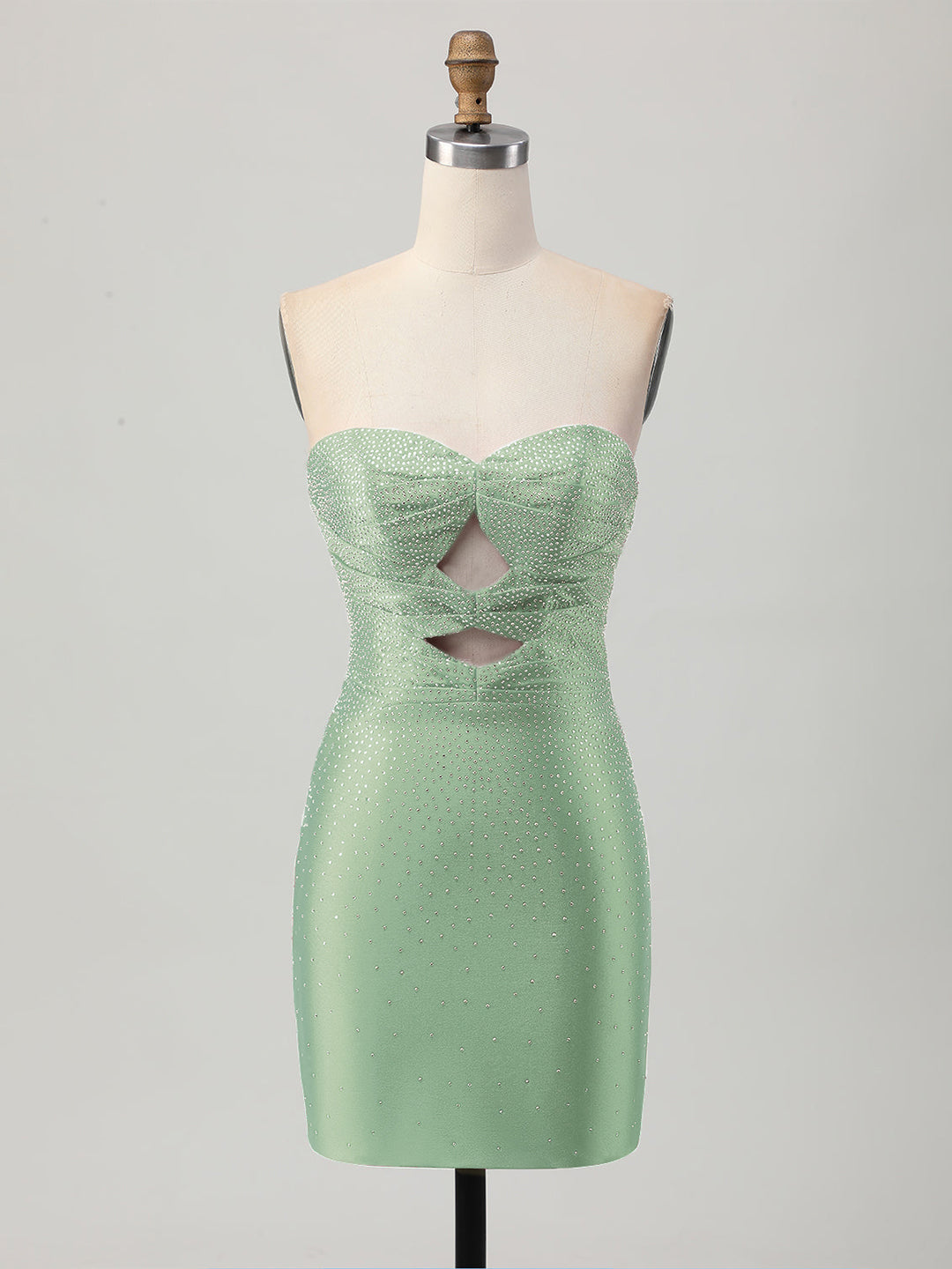 Strapless Tight Satin Cut Out Short Mini Dress with Beading