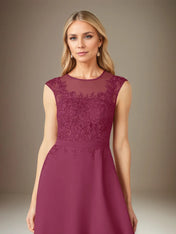 A Line Chiffon Scoop Neck 3/4 Sleeves Knee Length Dress