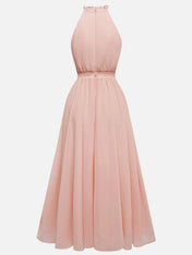 Pink Scramble Chiffon Lotus Leaf Collar Sleeveless A-Line Maxi Dress