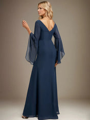 Sheath/Column V-Neck Floor-Length Chiffon Dress With Pleated