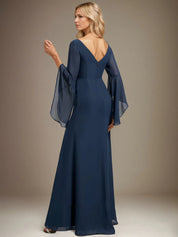 Sheath/Column V-Neck Floor-Length Chiffon Dress With Pleated