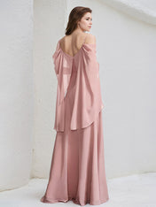 Dusty Rose Chiffon A Line Spaghetti Straps Floor Length Bridesmaid Dress