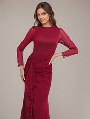 Burgundy Trumpet/Mermaid Scoop Asymmetrical Chiffon Bridesmaid Dress With Ruffle Ruched