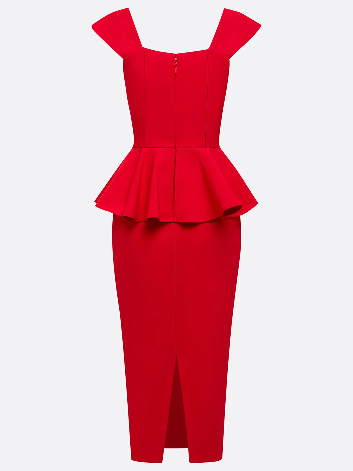Dreamylily Women Red Peplum Square Neck Sleeveless Sheath Midi Dress Dreamylily Women Red Peplum Square Neck Sleeveless Sheath Midi Dress