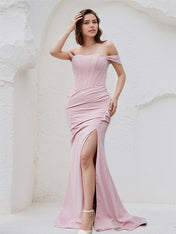 Lavender Blush Chiffon Sheath/Column Off the Shoulder Sleeveless Floor Length Bridesmaid Dress