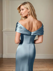 Trumpet/Mermaid V-Neck Cold Shoulder Sleeve Floor-Length Satin Dress With Pleated