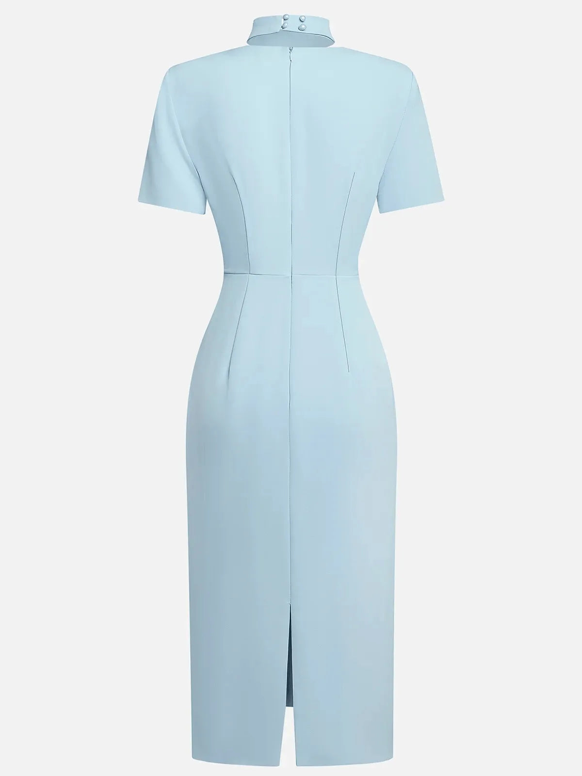 Dreamylily Women Light Blue Rhinestone Classic Square Neck Short Sleeve
