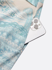 Light Blue Paisley Chiffon Crew Neck Long Sleeve Balloon Sleeve A-Line Maxi Dress