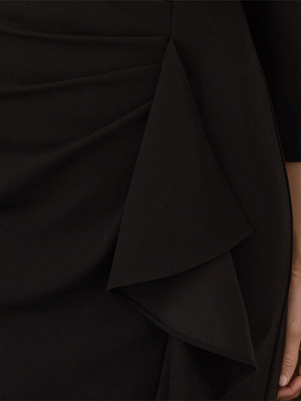 Black Chiffon Off the Shoulder 3/4 Sleeves Ankle Length Mother of the Bride Dress