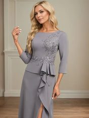 Sheath/Column Scoop Floor-Length Stretch Crepe Dress With Cascading Ruffles Appliques