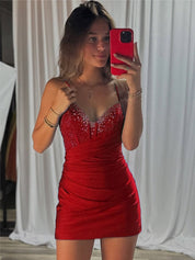 Royal Blue Beaded V Neck Corset Bodice Homecoming Dress