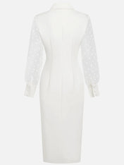 White Buckle Blazer Peaked Lapel Collar Long Sleeve Sheath Midi Dress